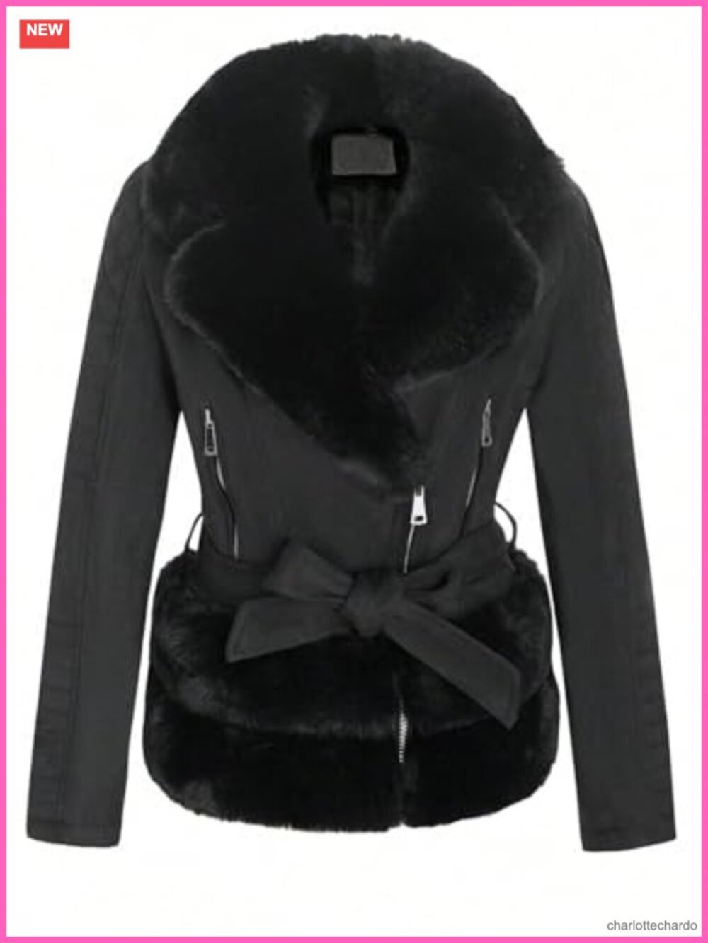 Faux Leather Suede Moto Biker Jacket Cropped Fur Lined Coat
